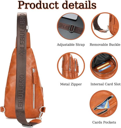 Crossbody Bags for Men Leather Sling Bags Mens Chest Bag Backpack Travel Hiking Fishing Outdoor Sports