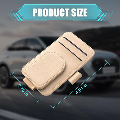 Car Sun Visor Organizer, Magnetic Leather Auto Sunglass Card Pocket Holder for Registration & Drving License, Vehicle Interior Glasses Clip Accessories, Universal for SUV Sedan Truck (Apricot)