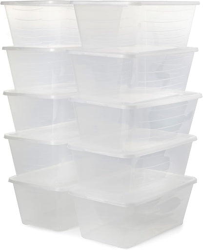 Life Story 6 Liter Shoe, Accessory, and Closet Plastic Storage Box Multi-Purpose Lidded Stacking Tote Containers, Clear (30 Pack)