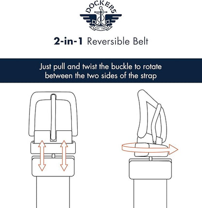DOCKERS Men's Two-in-one Reversible Rotative Buckle Everyday Casual Dress Belt (Regular and Big & Tall Sizing)