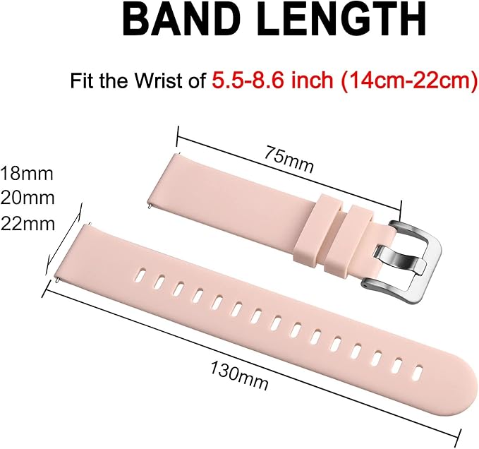 BISONSTRAP Silicone Watch Bands, Slim Watch Straps with Quick Release, 20mm, Pink with Silver Buckle