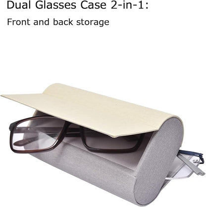 Philley Dual Glasses Case 2-in-1 PU Leather Hard Shell Double Eyeglasses case for Women & Men
