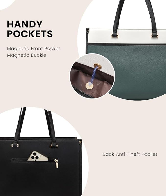 LOVEVOOK Laptop Bag for Women, 15.6'' Laptop Tote Purse 2-in-1 Professional Work Bag Business Briefcase with Clutch Purse, Waterproof Leather Computer Handbag for Teacher Office Travel
