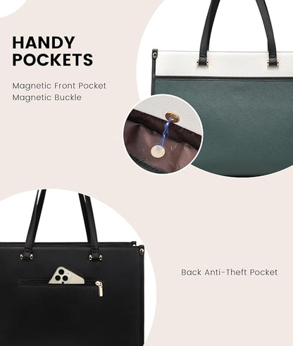 LOVEVOOK Laptop Bag for Women, 15.6'' Laptop Tote Purse 2-in-1 Professional Work Bag Business Briefcase with Clutch Purse, Waterproof Leather Computer Handbag for Teacher Office Travel
