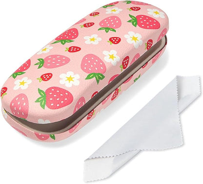 Glasses Case Hard Shell, Leather Protective Case for Sunglasses with Cleaning Cloth, Cute Eyeglass Cases for Women