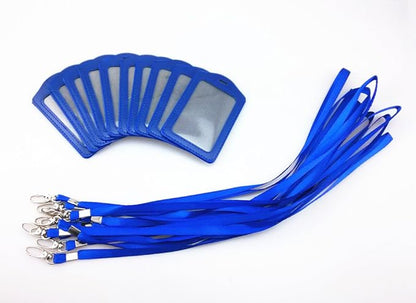 yueton 10pcs Vertical Style Leather Business ID Badge Card Holder, Name Card Business Card Holder Tag with Long Neck Strap Band Lanyard (Blue)