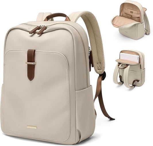 Laptop Backpack for Women,Casual Work Business Backpacks Purse Carry on Travel Backpack,17.3 Inch,Apricot