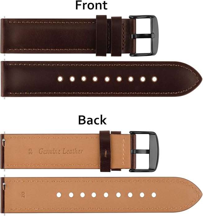 Vancle Quick Release Genuine Leather Watch Band 20mm 22mm Watch Strap, Top Grain Leather Watch bands for Men Women