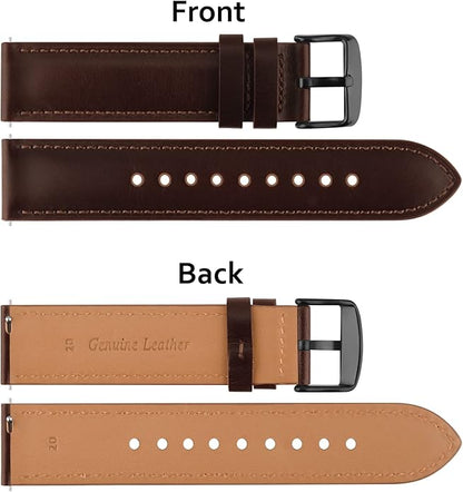 Vancle Quick Release Genuine Leather Watch Band 20mm 22mm Watch Strap, Top Grain Leather Watch bands for Men Women