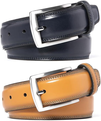 Mens Genuine Leather Dress Belt for Men, Handmade, 100% Cow Leather,Classic Casual and Business Belt Prong Buckle