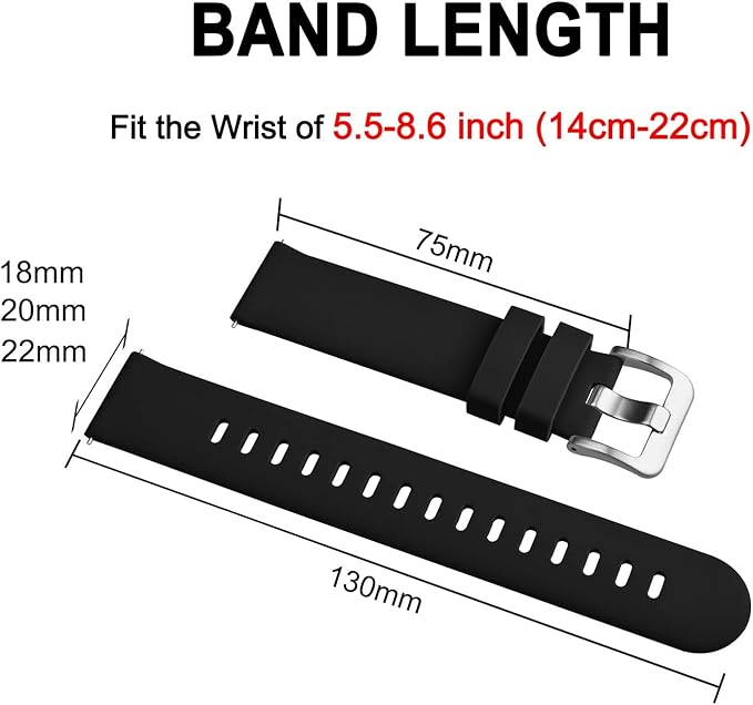 BISONSTRAP Silicone Watch Bands, Slim Watch Straps with Quick Release, 16mm, Black with Silver Buckle