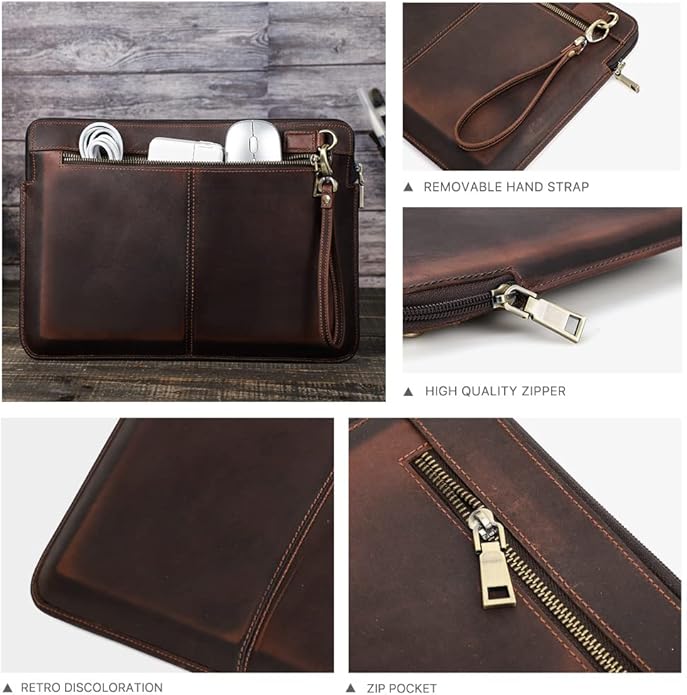 CONTACTS Full Grain Leather 14" Laptop Case Large Document Bag Notary Bag Slim Briefcase for Men