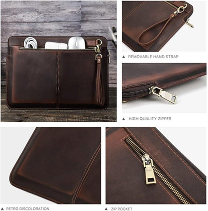 CONTACTS Full Grain Leather 14" Laptop Case Large Document Bag Notary Bag Slim Briefcase for Men