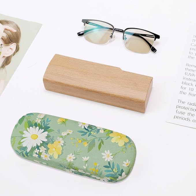 PERFECTSIGHT Hard Shell Eyeglasses Case, PU Leather Protective Glasses Case, Cute Eyeglass Case for Women Men Girls