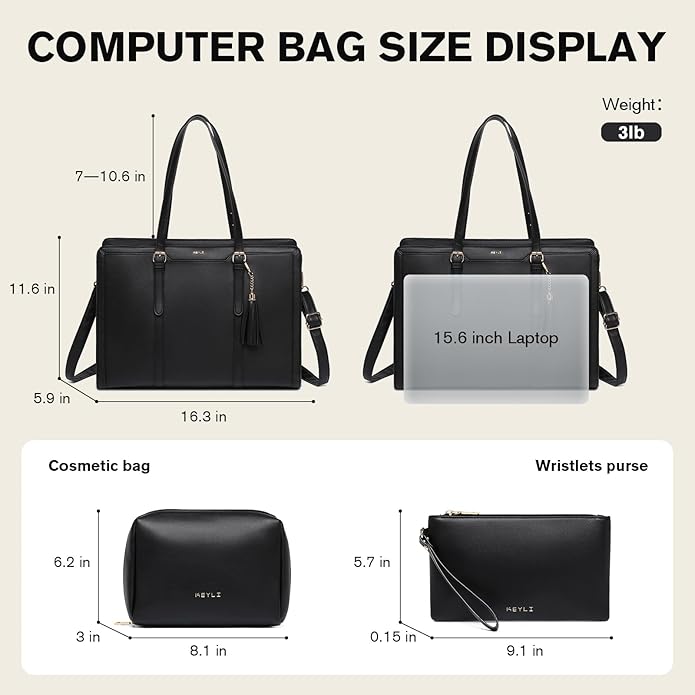 Keyli 4pc Sets Laptop Bag for Women Large Leather Laptop Briefcase with USB Charging Port Computer Shoulder tote Bags Purse