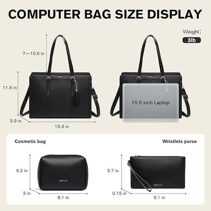 Keyli 4pc Sets Laptop Bag for Women Large Leather Laptop Briefcase with USB Charging Port Computer Shoulder tote Bags Purse