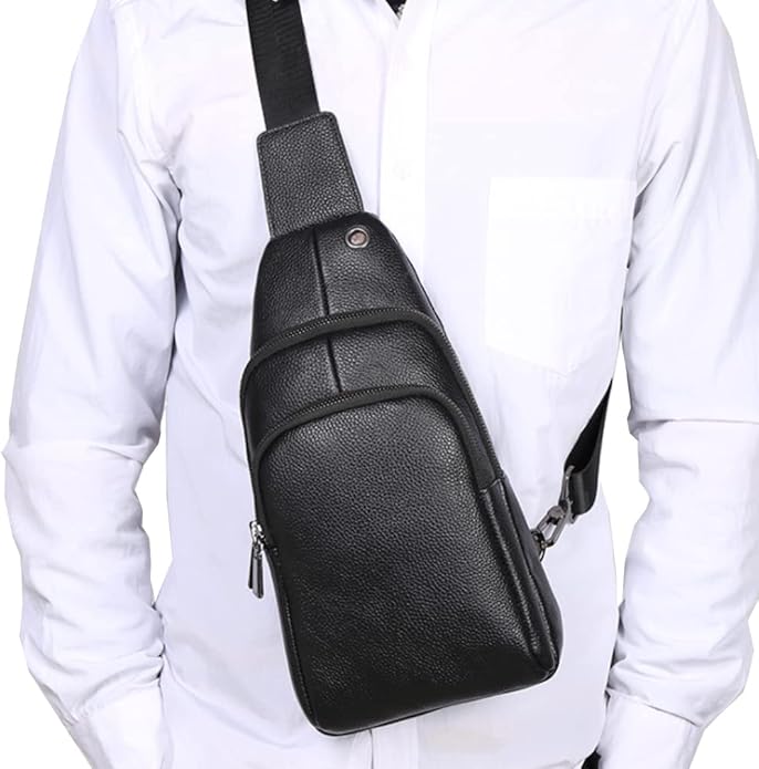 Hebetag Leather Sling Bag Crossbody Backpack for Men Women Travel Outdoor Camping
