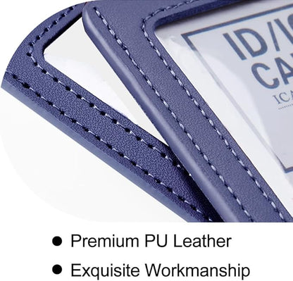 Larpur Vertical Badge Holders, PU Leather ID Card Cases with Double-Sided Clear Window, Pack of 2 Blue ID Holders for Work, School, Exhibition, Office