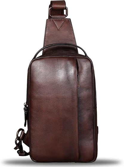 Genuine Leather Sling Bag for Men and Women Vintage Real Leather Sling Backpack Shoulder Crossbody Bags Chest Purse