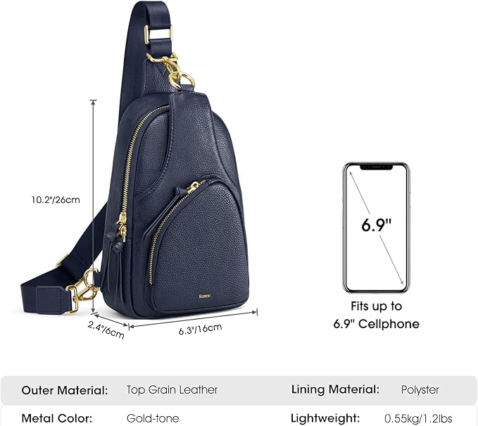 Kattee Sling Bag for Women, Leather Fanny Packs Crossbody Purse, Small Chest Bag with RFID Blocking, Blue