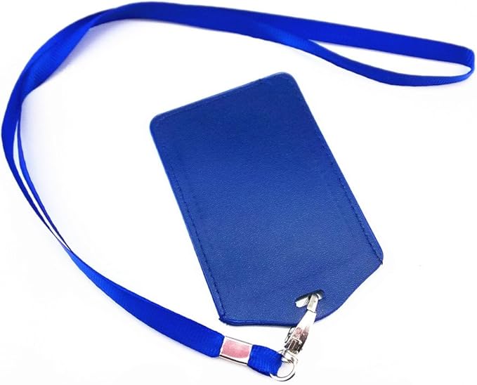 yueton 10pcs Vertical Style Leather Business ID Badge Card Holder, Name Card Business Card Holder Tag with Long Neck Strap Band Lanyard (Blue)