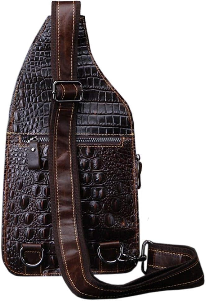 Hebetag Crocodile Genuine Leather Sling Bag Crossbody Backpack for Men Women Travel Outdoor Hiking Camping Shoulder Chest Pack Casual Pouch Daypack Coffee