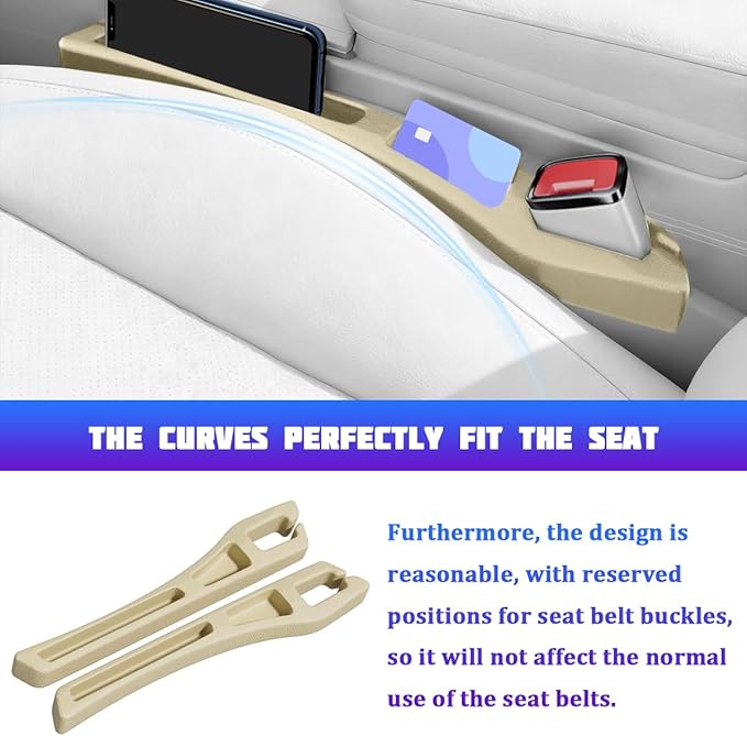 Car Seat Gap Filler, 2PCS No Drop Vehicle Seat Gap Plug with Storage Slots Between Seat and Console, Automotive Interior Seam Filler Organizer, Universal for SUV RV Truck (Beige)