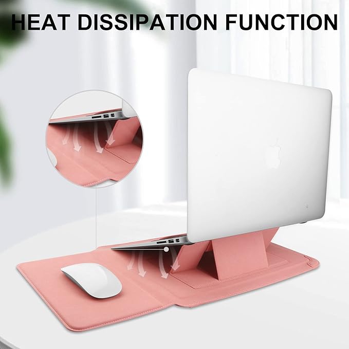 HoYiXi 14 Inch Laptop Sleeve Case Leather Bag with Stand Compatible with Mac Book Pro 14 2021/ASUS Vivobook 14/HP Pavilion X360/IdeaPad 14/Dell HP ASUS Acer Huawei Matebook 14'' PC, Pink