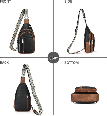 BOSTANTEN Sling Bag for Women Leather Crossbody Bag Vintage Cross Body Purse for Travel with Guitar Strap, Bohemian Style