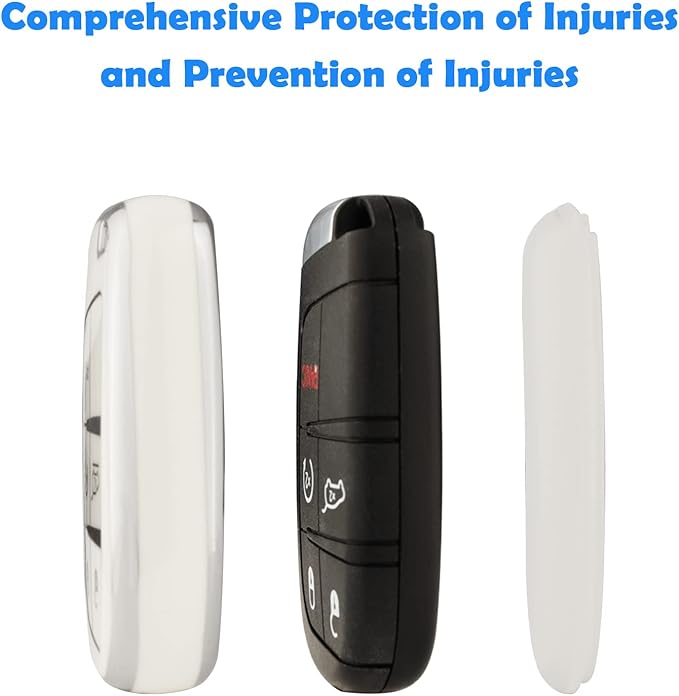 XIYANG TRADE for Jeep Key Fob Cover with Keychain,Soft TPU Key Case Shell Full Protection for Grand Cherokee Renegade Chrysler 200 300 Dodge RAM Durango Challenger Journey Dart Fiat Smart Key (White)