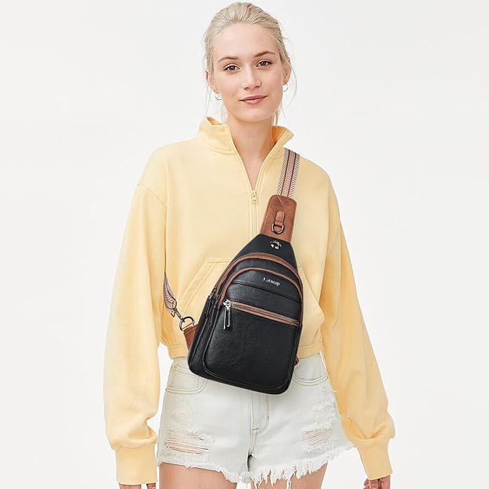 LATMAP Sling Bag For Women Faux Leather Small Casual Daypack Backpack Fanny Pack Crossbody Chest Bags Purse