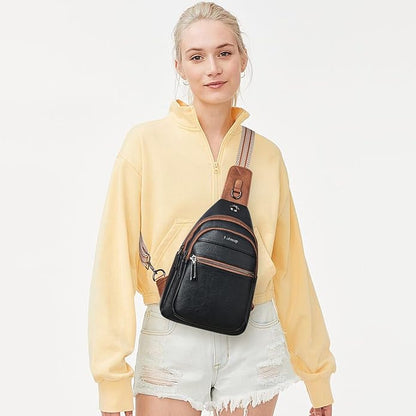 LATMAP Sling Bag For Women Faux Leather Small Casual Daypack Backpack Fanny Pack Crossbody Chest Bags Purse