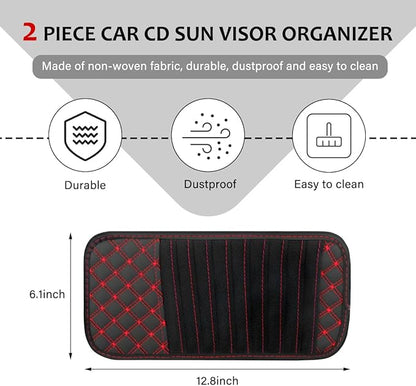 2PCS Car CD Visor Storage Cases, Sun Visor Organizer Disc Holder with 10 DVD Storage Sleeves, Vehicle Sunshade Anti-Scratch Leather CD Case Wallet for Car Truck SUV (Red)
