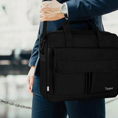 Taygeer Laptop Bag 15.6 Inch, Business Briefcase Gifts for Men Women, Water Resistant Messenger Shoulder Bag with Strap, Premium Office Bag, Carry On Laptop Case for Notebook/Computer/Laptop, Black