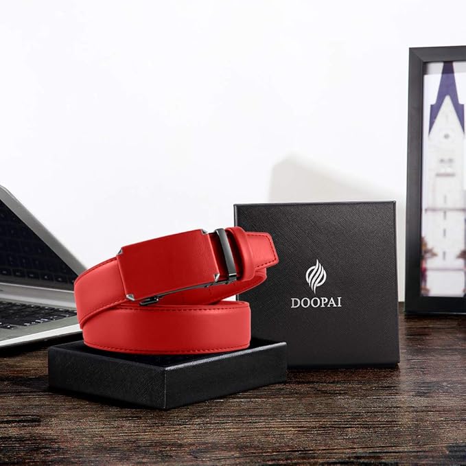 DOOPAI Belt Men, Ratchet Dress Adjustable 1 3/8" Sliding Leather Designer, Size Length Can be Cut, with Gift Box