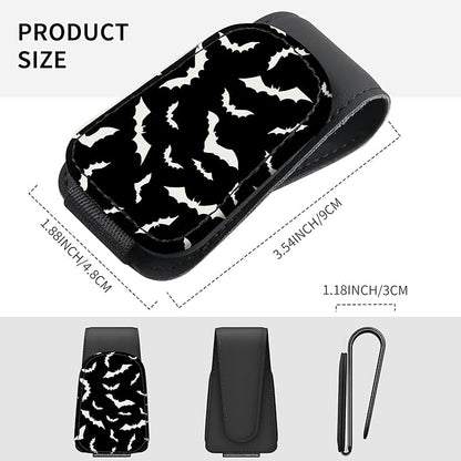 Sunglasses Holder for Car Visor, PU Leather Glasses Clip Organizer, Cute Magnetic Eyeglass Holder for Vehicle Sun Visor, Car Interior Accessory for Women & Men Black Bats Pattern
