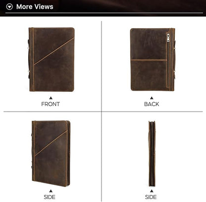 Top Grain Leather 14.2" Slim Laptop Zipper Folio Case, 2 Pockets Design, Compatible with MacBook Air 13" M2 A2681 M1 A2337 A2179 A1932/Pro 13" M2 M1 A2338 A2251 A2289 A2159, Coffee 14.2 Inch
