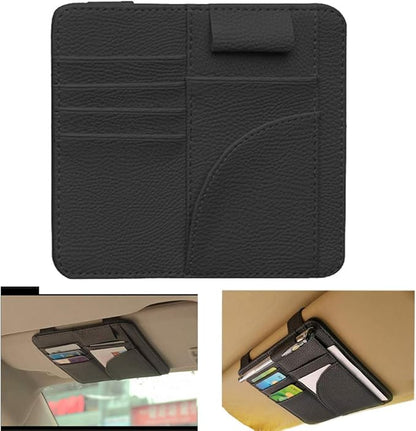 Voroly Car Sun Visor Organizer PU Leather Car Visor Sunglass Holder Card Holder Black