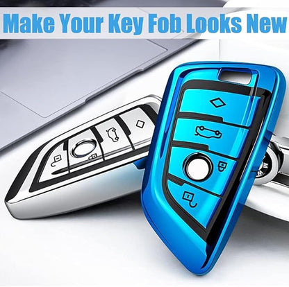 QBUC for BMW Key Fob Cover with Leather Keychain,for BMW 2 5 6 7 Series X1 X2 X3 X5 X6 X7 Premium Soft TPU Key Fob Holder