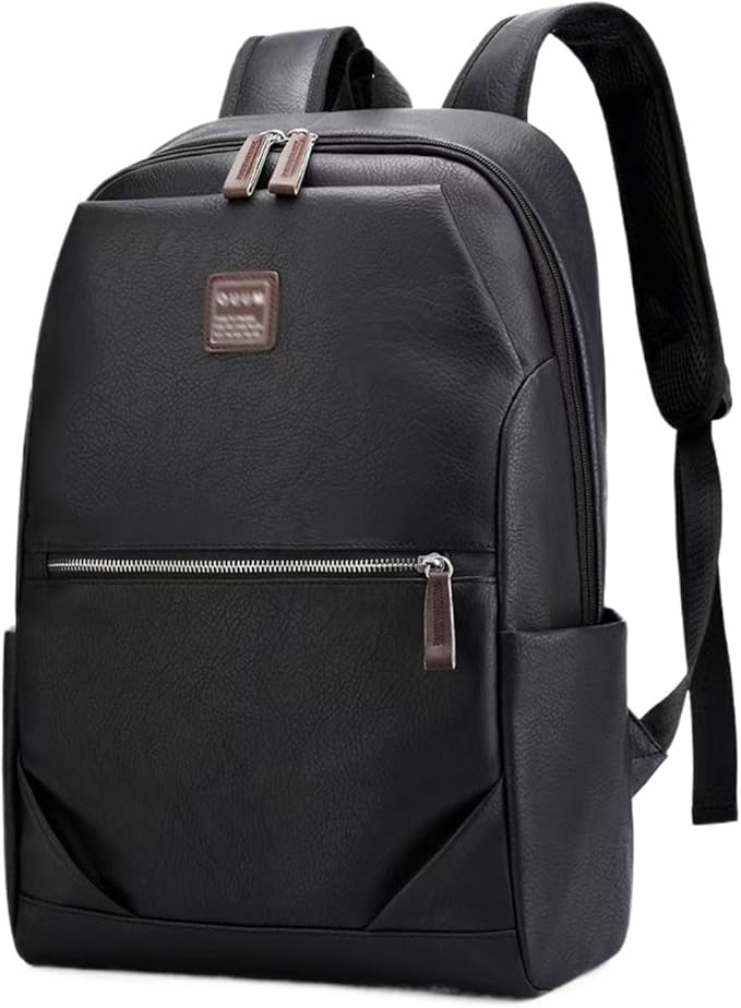 Business Men and Women PU Leather Backpack 15.6inch Laptop Waterproof Backpack Travel Commuter Lightweight schoolbag (Black backpack6,Large)