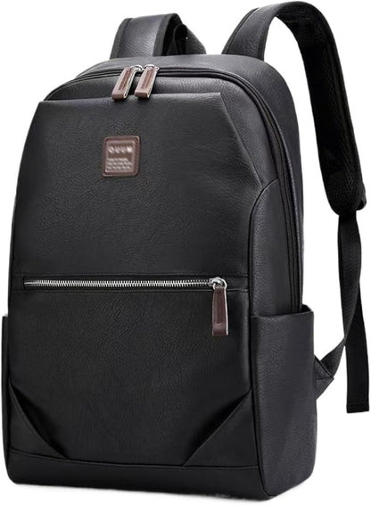 Business Men and Women PU Leather Backpack 15.6inch Laptop Waterproof Backpack Travel Commuter Lightweight schoolbag (Black backpack6,Large)