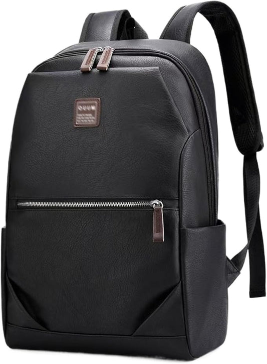 Business Men and Women PU Leather Backpack 15.6inch Laptop Waterproof Backpack Travel Commuter Lightweight schoolbag (Black backpack6,Large)