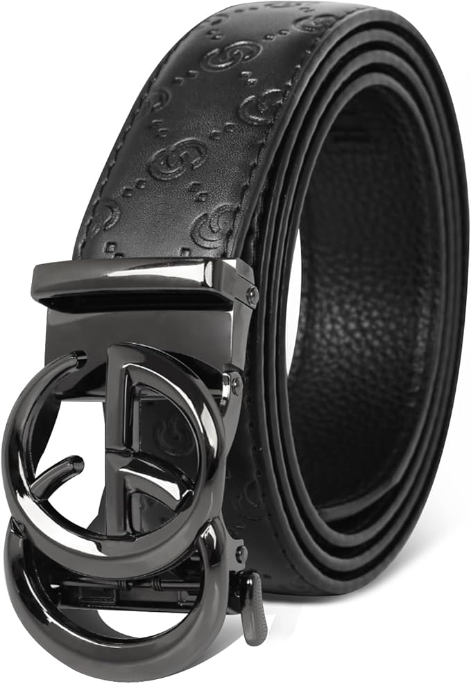 Aurolran Men&Womens Leather Dress Belt Business Automatic Buckle Belt Color-Black Silver Gold