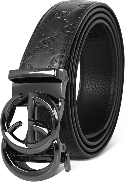 Aurolran Men&Womens Leather Dress Belt Business Automatic Buckle Belt Color-Black Silver Gold