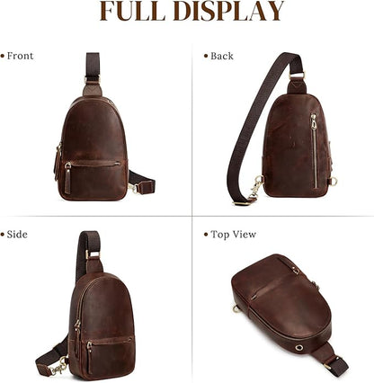 S-ZONE Leather Sling Bags for Women Men, Fanny Packs, Small Crossbody Purse Chest Bag with RFID Blocking