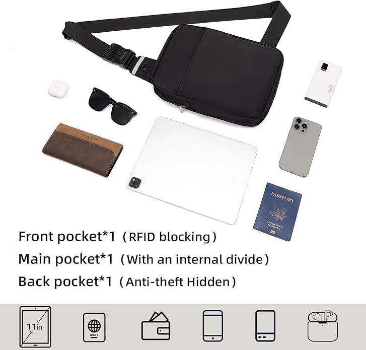 OSOCE Small Sling Bag for Men and Women with RFID Pocket, Anti Theft Crossbody Chest Bag Casual Travel Bag for Hiking