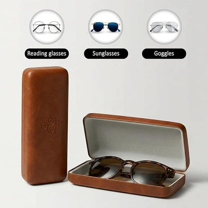 Premium Curved Rectangular Glasses Case, Hard Shell PU Leather Eyewear Holder. Magnetic Closure.
