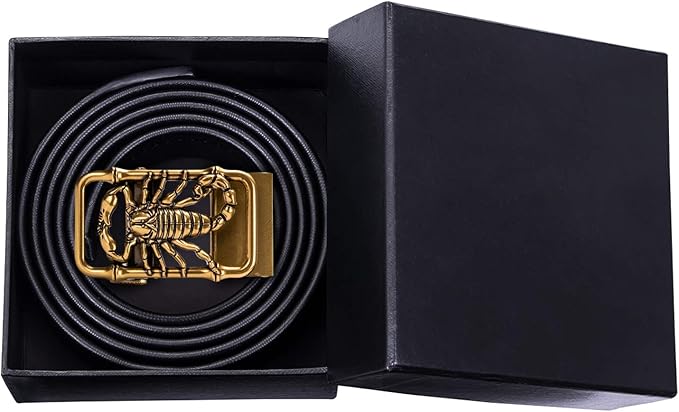 Dubulle Designer Mens Belts, Sliding Automatic Buckle Ratchet Dress Belt TOP Genuine Leather Strap Gifts