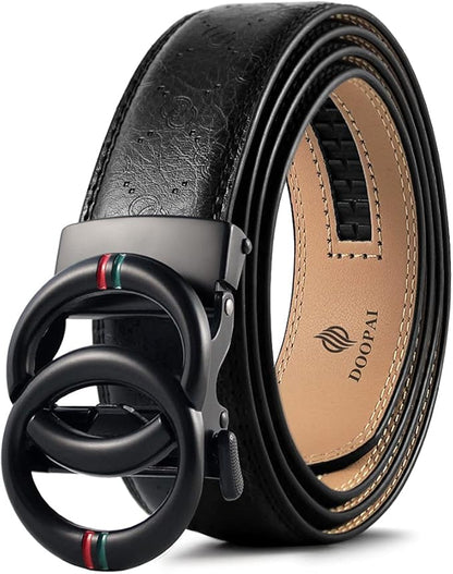 DOOPAI Belt Men, Ratchet Dress Adjustable 1 3/8" Sliding Leather Designer, Size Length Can be Cut, with Gift Box