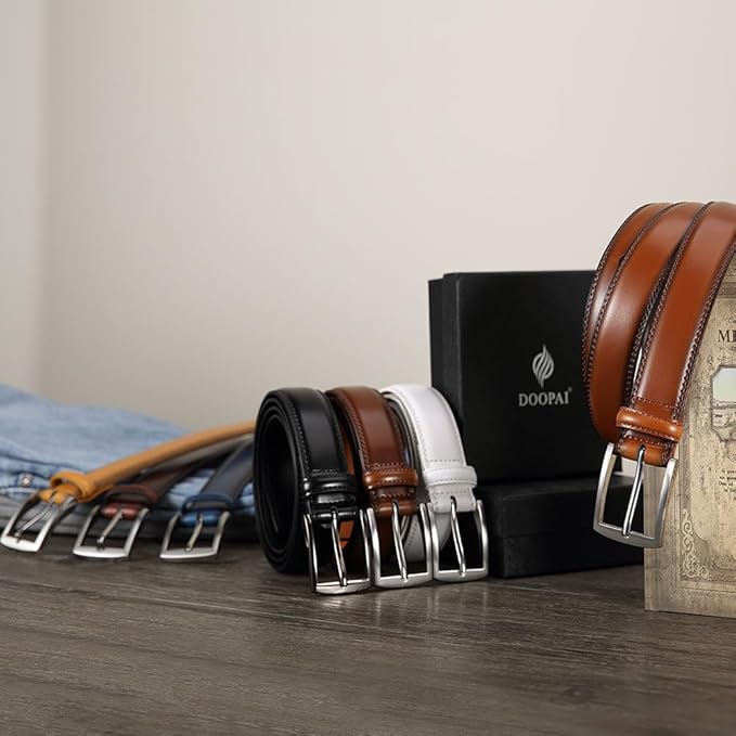 DOOPAI Mens Dress Belt - Genuine Leather Dress Belts For Men,Casual Suit Jeans Belt-Single Prong Buckle black belt